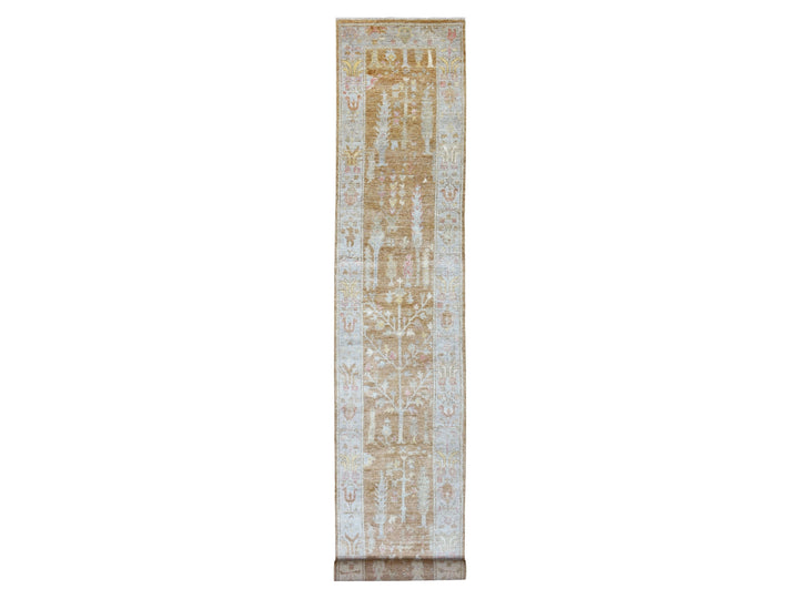 2'7" x 17'2" New Hand Knotted Brown Wool Runner Oriental Rug - MOA10269861
