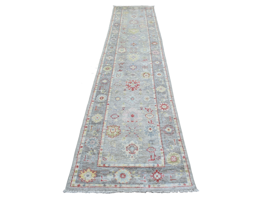 2'7" x 12'2" New Hand Knotted Grey Wool Runner Oriental Rug - MOA10269882