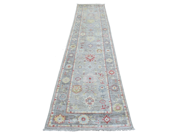 2'7" x 12'2" New Hand Knotted Grey Wool Runner Oriental Rug - MOA10269882