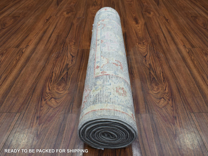 2'7" x 12'2" New Hand Knotted Grey Wool Runner Oriental Rug - MOA10269882