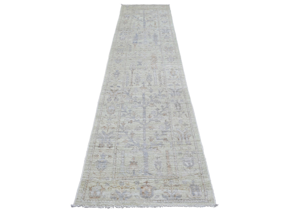 2'8" x 11'9" New Hand Knotted Beige Wool Runner Oriental Rug - MOA10269893