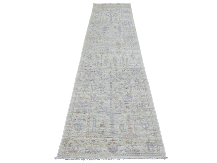 2'8" x 11'9" New Hand Knotted Beige Wool Runner Oriental Rug - MOA10269893