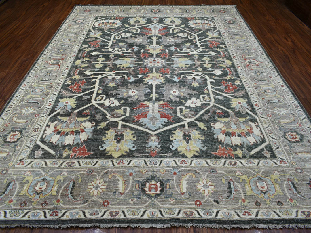 9'3" x 11'9" New Hand Knotted Black Wool Rectangle Oriental Rug - MOA10269938