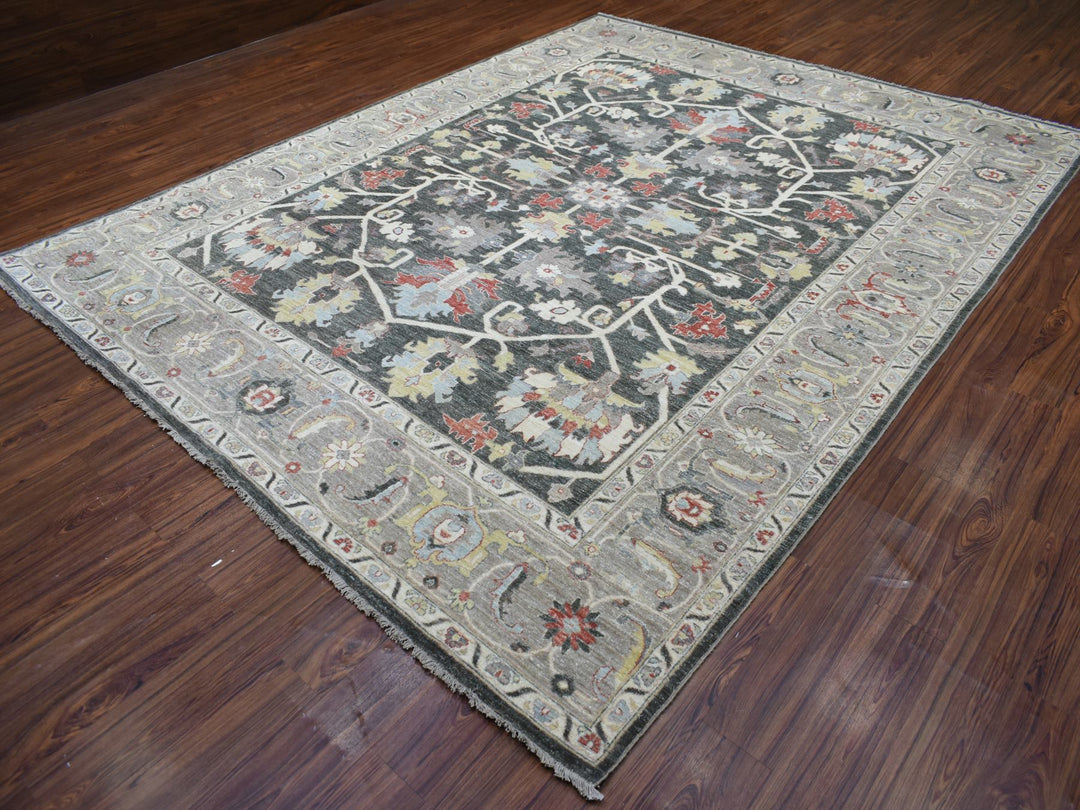 9'3" x 11'9" New Hand Knotted Black Wool Rectangle Oriental Rug - MOA10269938