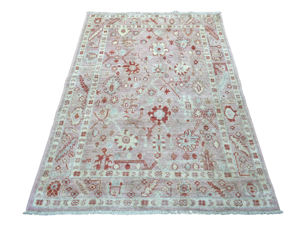 4'1" x 5'10" New Hand Knotted Pink Wool Rectangle Oriental Rug - MOA10269946