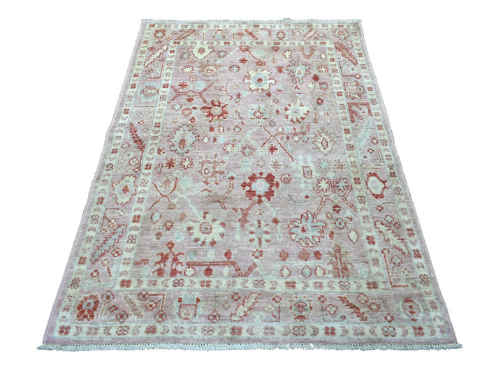 4'1" x 5'10" New Hand Knotted Pink Wool Rectangle Oriental Rug - MOA10269946