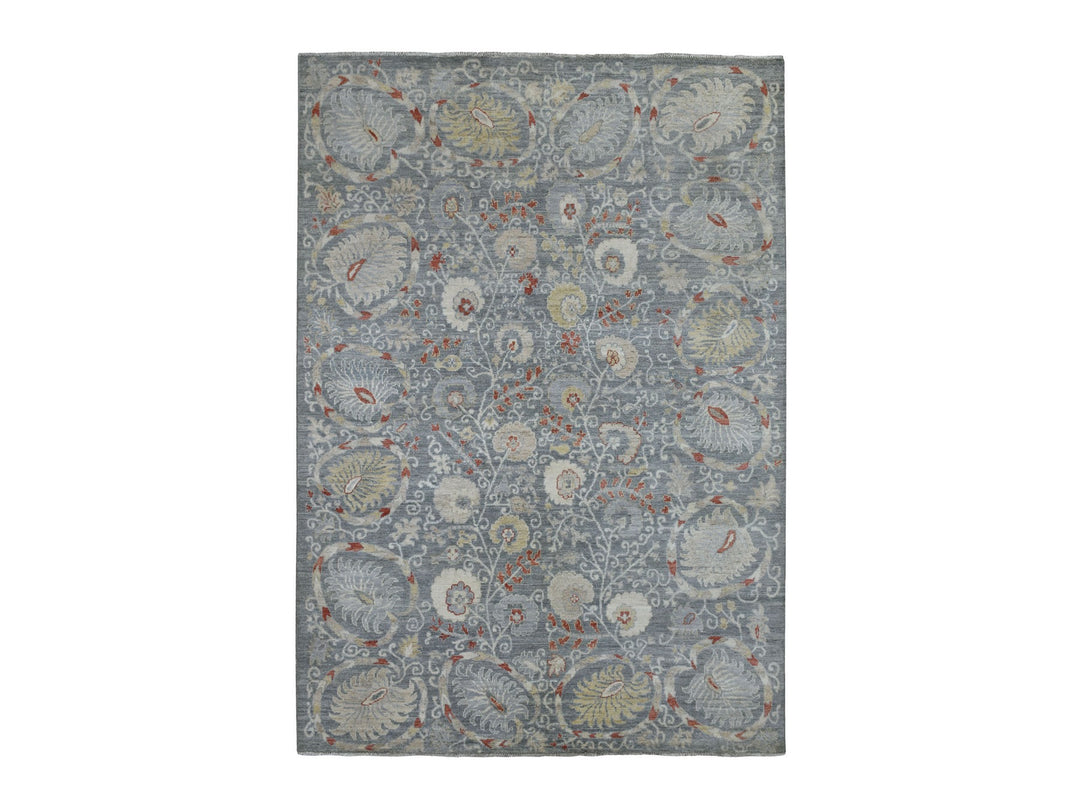 6'1" x 8'8" New Hand Knotted Grey Wool Rectangle Oriental Rug - MOA10270011