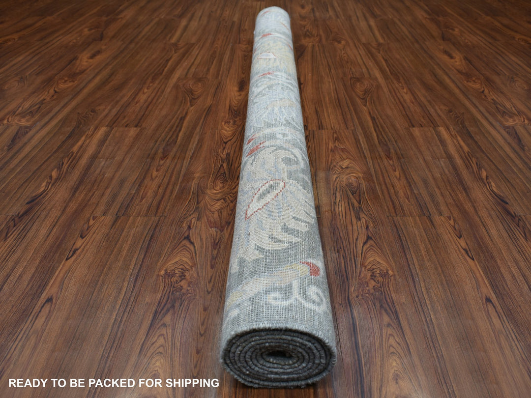 6'1" x 8'8" New Hand Knotted Grey Wool Rectangle Oriental Rug - MOA10270011