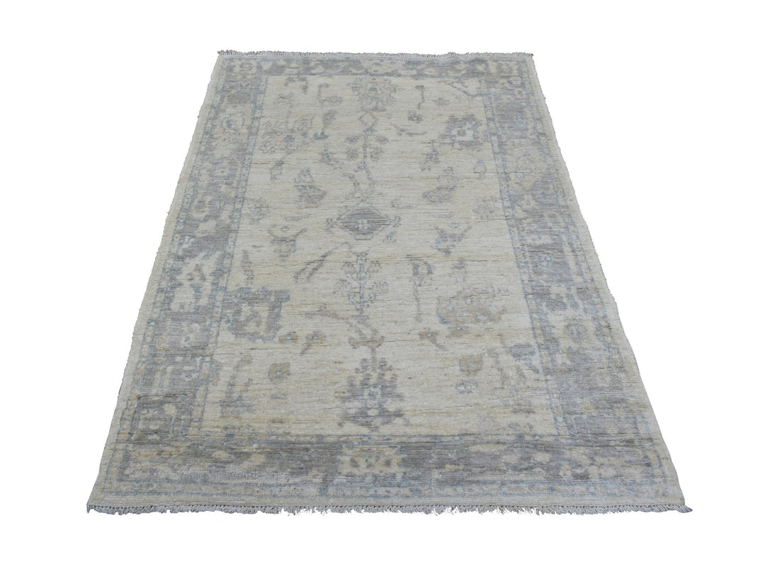 4'0" x 6'0" New Hand Knotted Ivory Wool Rectangle Oriental Rug - MOA10270040