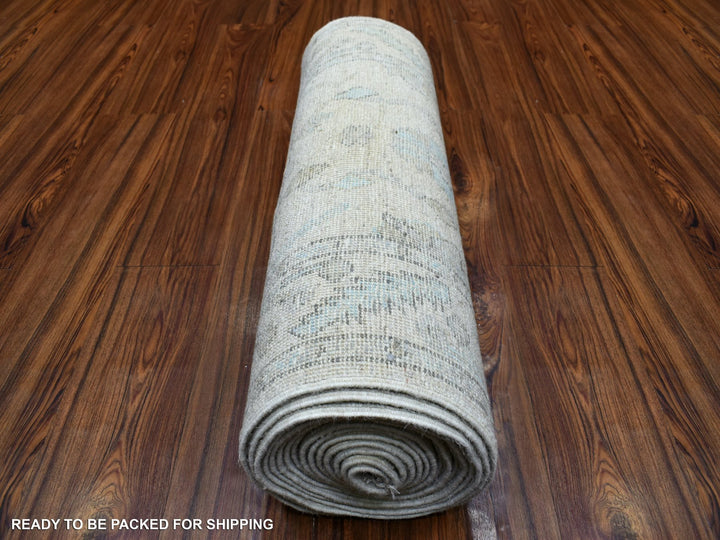 2'6" x 19'9" New Hand Knotted Grey Wool Runner Oriental Rug - MOA10270042