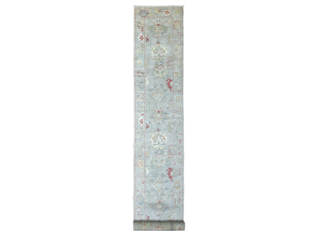 2'8" x 19'6" New Hand Knotted Grey Wool Runner Oriental Rug - MOA10270050