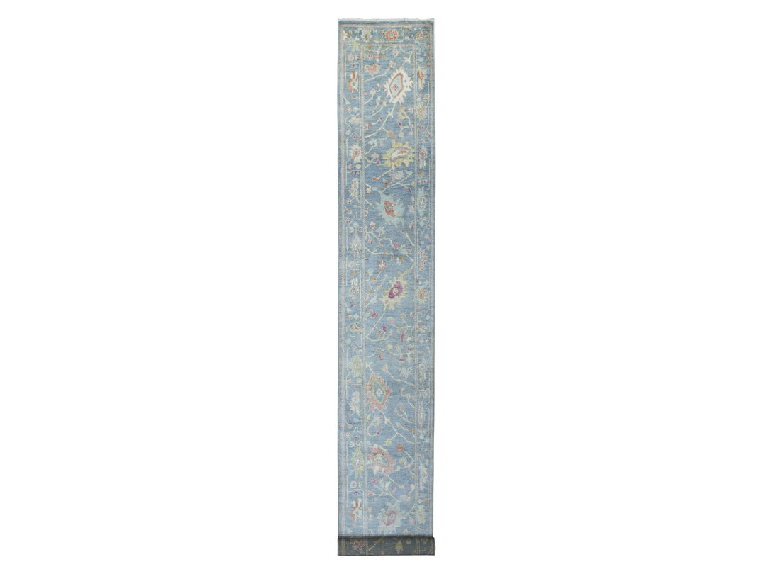 2'6" x 19'2" New Hand Knotted Blue Wool Runner Oriental Rug - MOA10270052