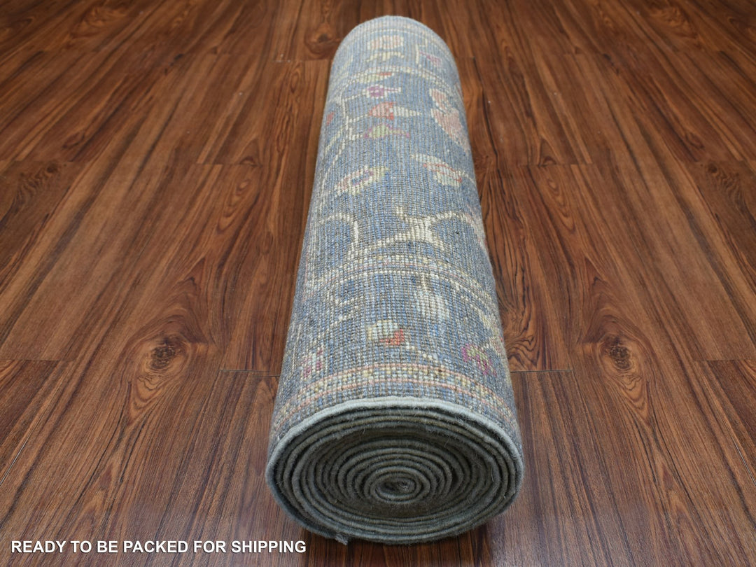 2'6" x 19'2" New Hand Knotted Blue Wool Runner Oriental Rug - MOA10270052