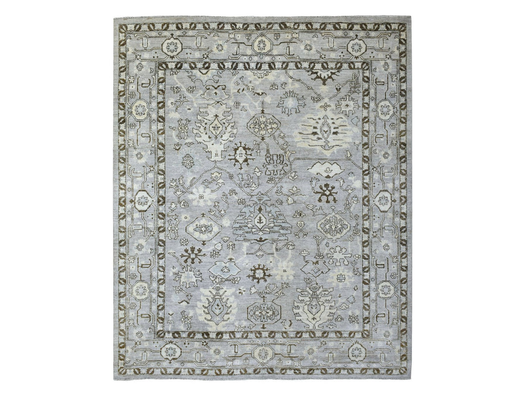 8'1" x 9'8" New Hand Knotted Grey Wool Rectangle Oriental Rug - MOA10270069