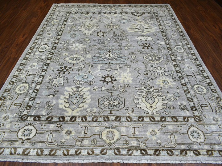 8'1" x 9'8" New Hand Knotted Grey Wool Rectangle Oriental Rug - MOA10270069