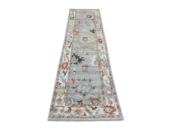 2'7" x 9'8" New Hand Knotted Grey Wool Runner Oriental Rug - MOA10270108