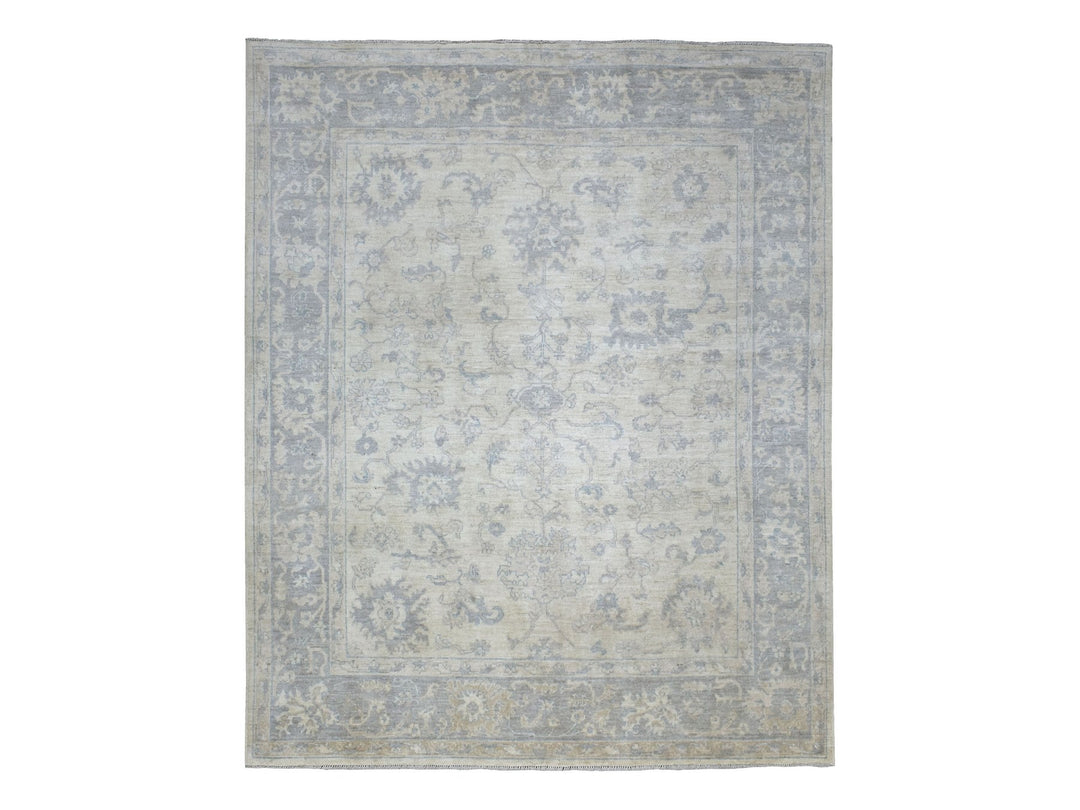 8'1" x 9'8" New Hand Knotted Grey Wool Rectangle Oriental Rug - MOA10270125