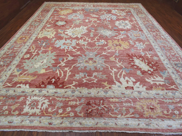11'9" x 14'8" New Hand Knotted Pink Wool Rectangle Oriental Rug - MOA10270140