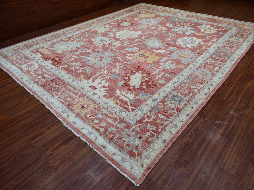 11'9" x 14'8" New Hand Knotted Pink Wool Rectangle Oriental Rug - MOA10270140