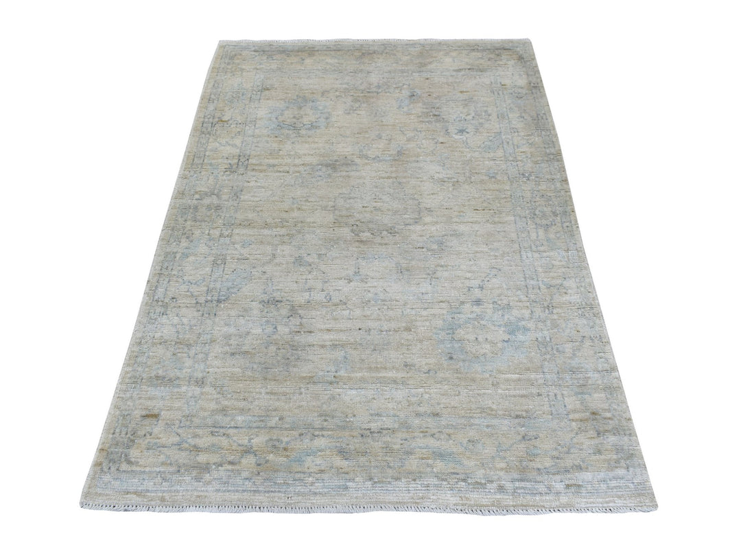 4'0" x 5'10" New Hand Knotted Grey Wool Rectangle Oriental Rug - MOA10270141