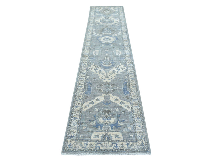 2'5" x 11'7" New Hand Knotted Grey Wool Runner Oriental Rug - MOA10270158