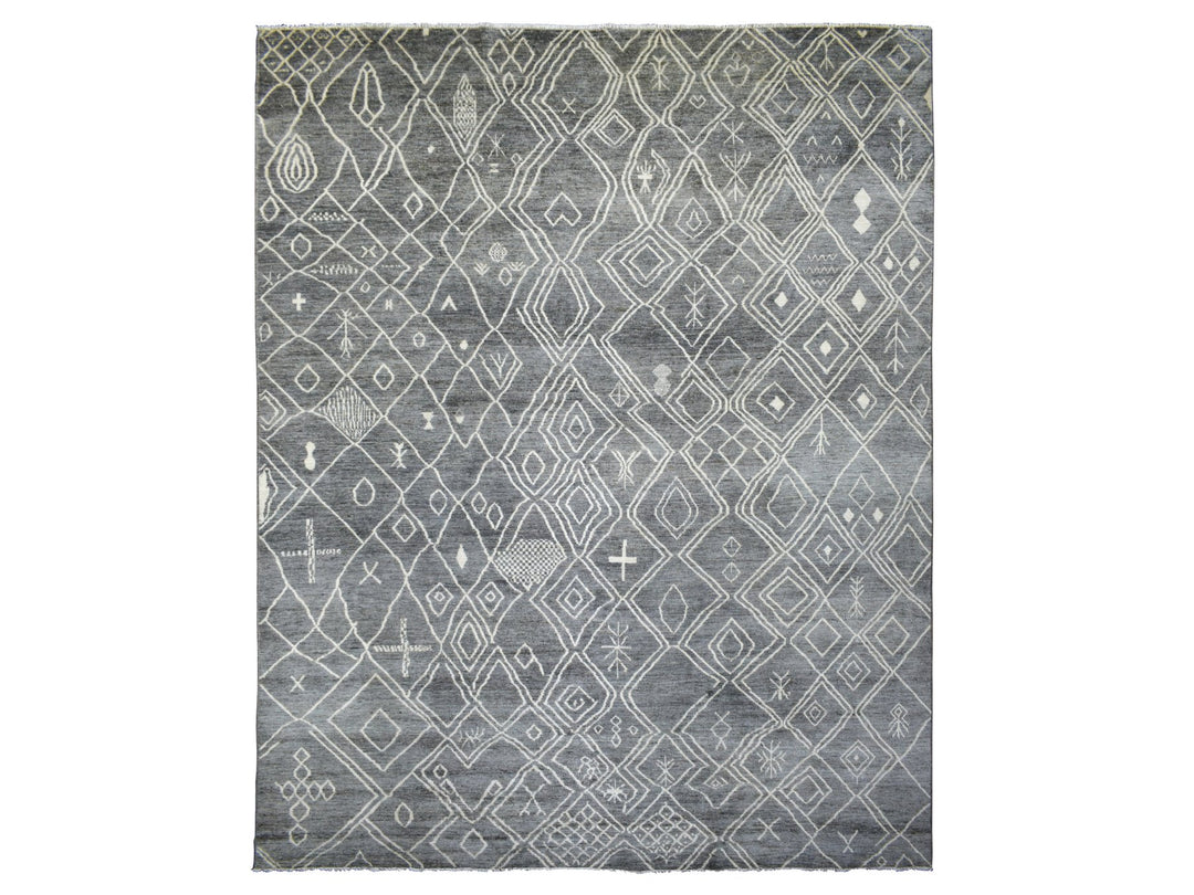 12'4" x 15'1" New Hand Knotted Grey Wool Rectangle Oriental Rug - MOA10270166