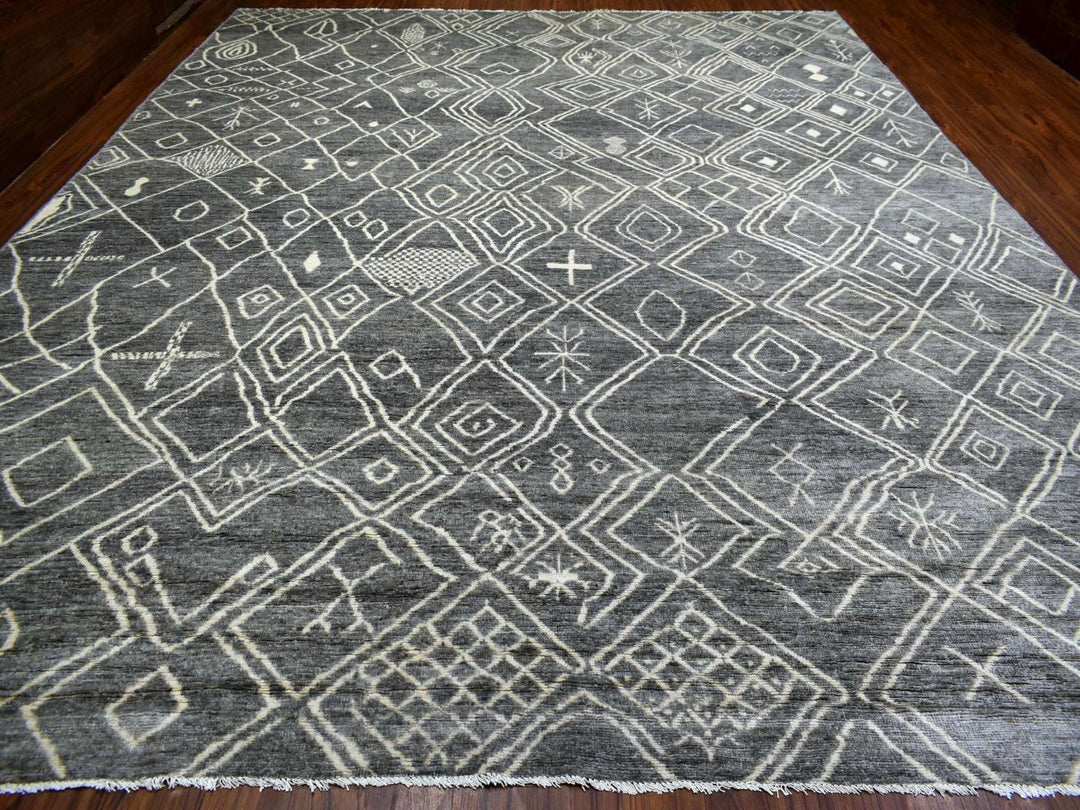 12'4" x 15'1" New Hand Knotted Grey Wool Rectangle Oriental Rug - MOA10270166