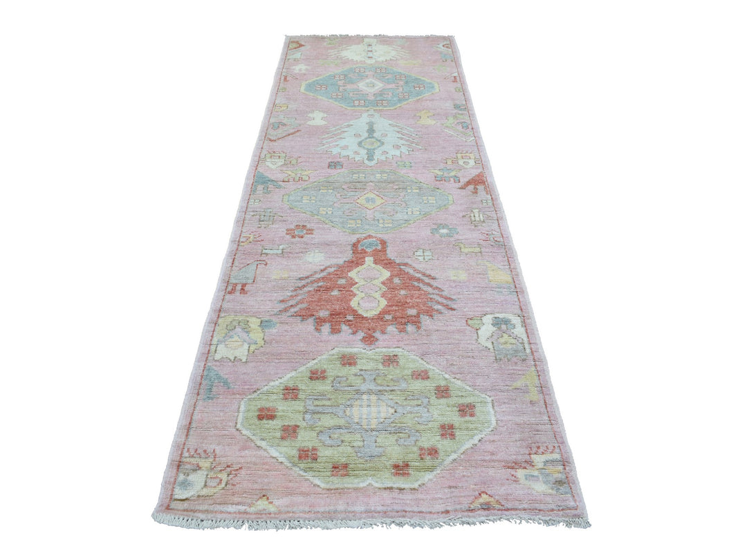 3'4" x 9'9" New Hand Knotted Pink Wool Runner Oriental Rug - MOA10270179