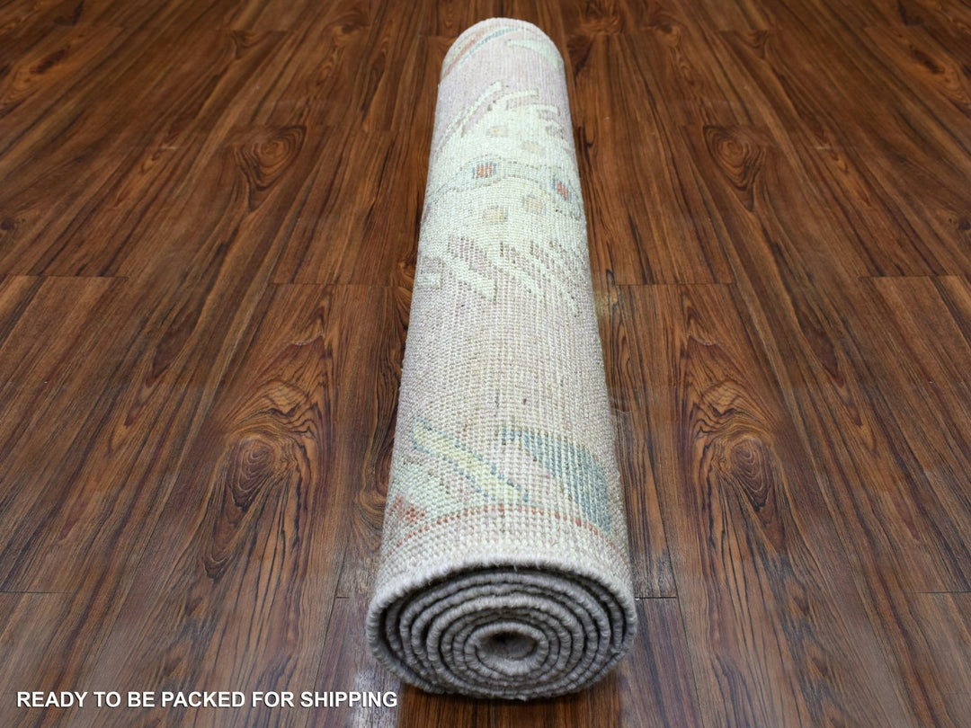 3'4" x 9'9" New Hand Knotted Pink Wool Runner Oriental Rug - MOA10270179