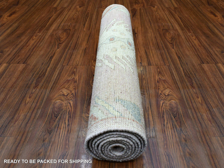 3'4" x 9'9" New Hand Knotted Pink Wool Runner Oriental Rug - MOA10270179