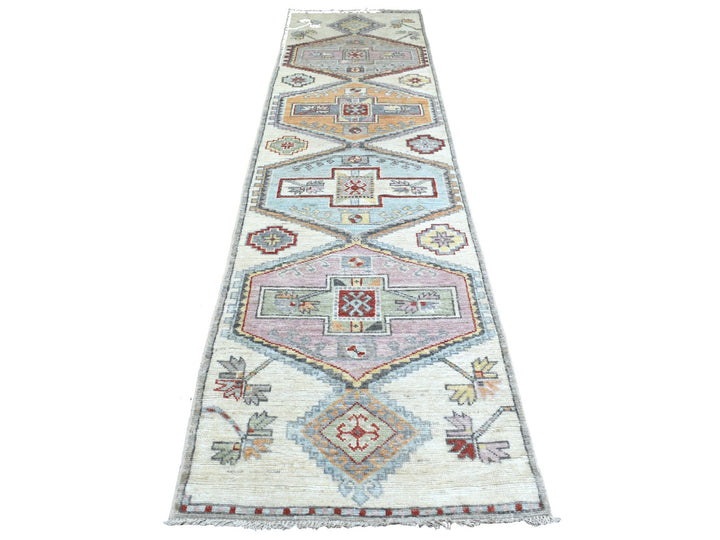 3'0" x 12'0" New Hand Knotted Grey Wool Runner Oriental Rug - MOA10270181