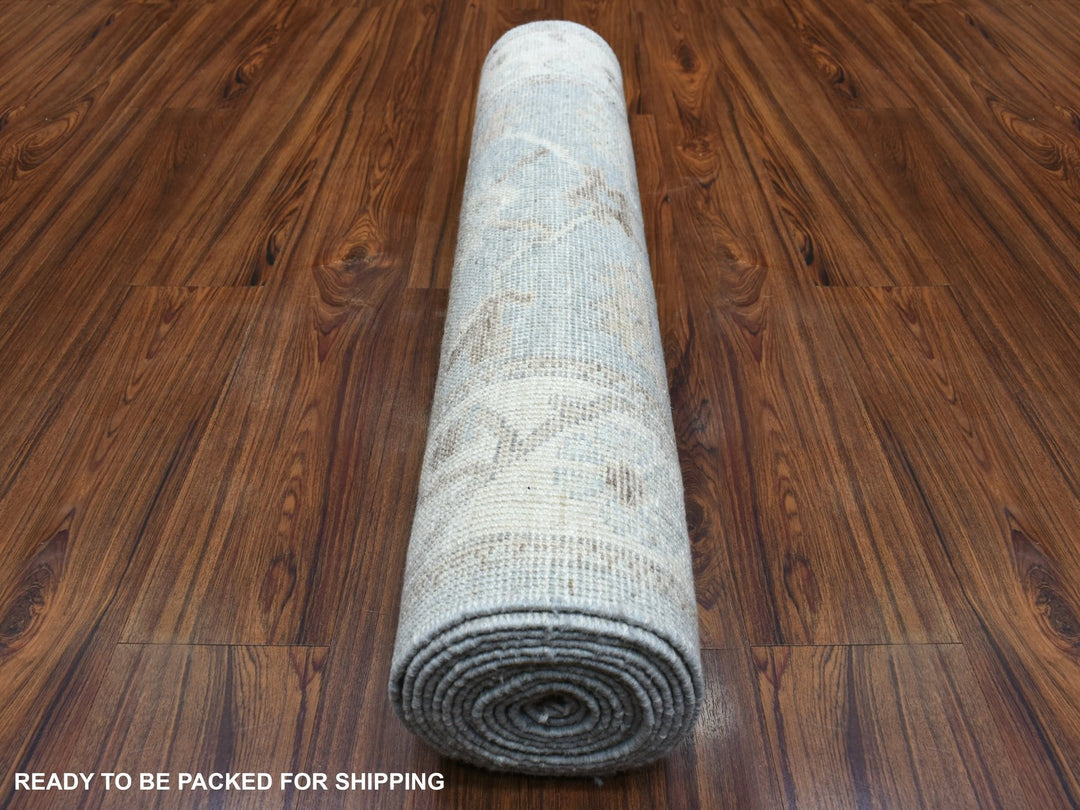 3'0" x 13'7" New Hand Knotted Grey Wool Runner Oriental Rug - MOA10270188