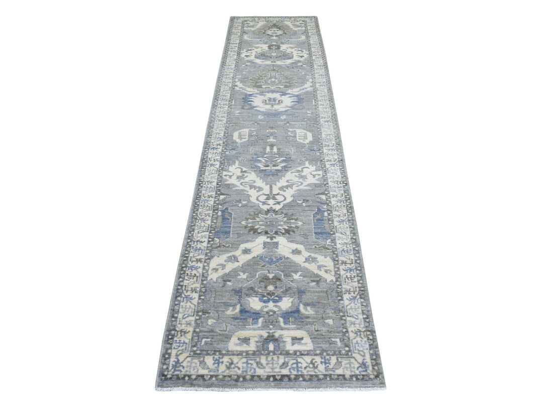2'6" x 11'6" New Hand Knotted Grey Wool Runner Oriental Rug - MOA10270226