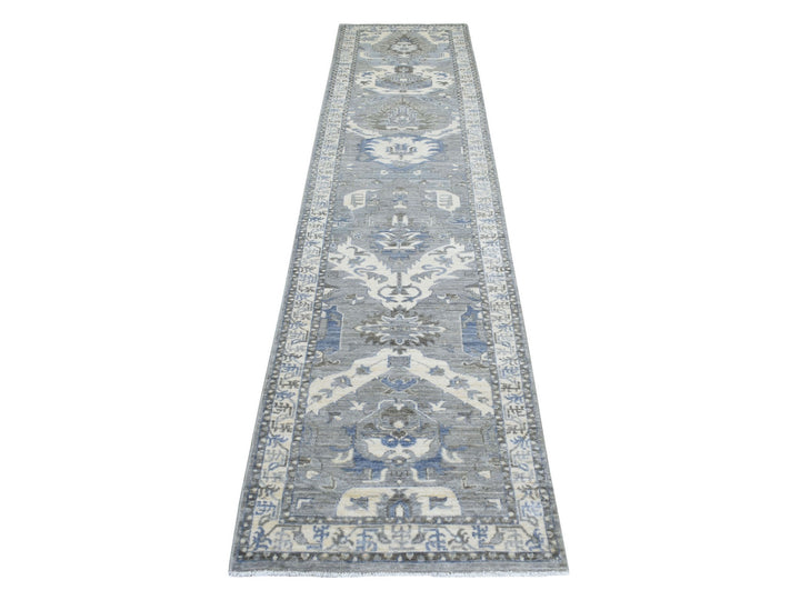 2'6" x 11'6" New Hand Knotted Grey Wool Runner Oriental Rug - MOA10270226