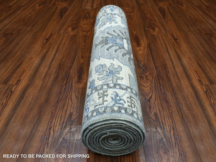 2'6" x 11'6" New Hand Knotted Grey Wool Runner Oriental Rug - MOA10270226