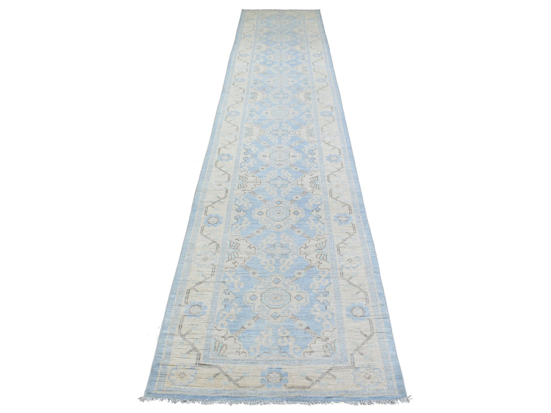 2'9" x 15'0" New Hand Knotted Blue Wool Runner Oriental Rug - MOA10270267