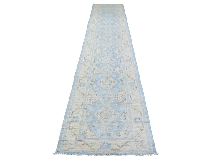 2'9" x 15'0" New Hand Knotted Blue Wool Runner Oriental Rug - MOA10270267