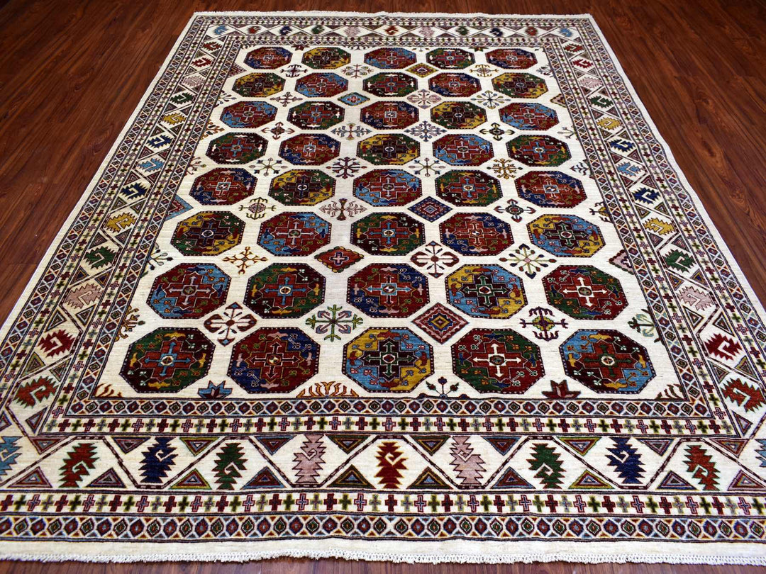 8'2" x 10'0" New Hand Knotted Ivory Wool Rectangle Oriental Rug - MOA10270300