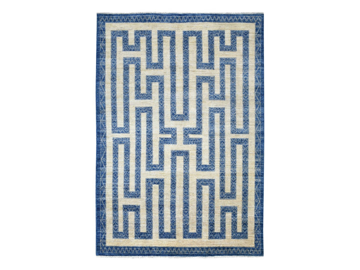5'10" x 8'9" New Hand Knotted Blue Wool Rectangle Oriental Rug - MOA10270310