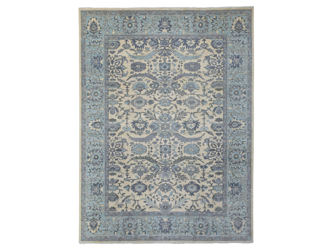 9'0" x 11'10" New Hand Knotted Ivory Wool Rectangle Oriental Rug - MOA10270317