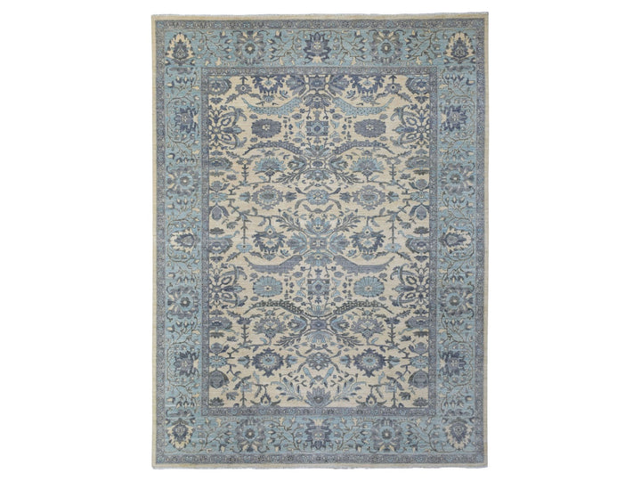 9'0" x 11'10" New Hand Knotted Ivory Wool Rectangle Oriental Rug - MOA10270317