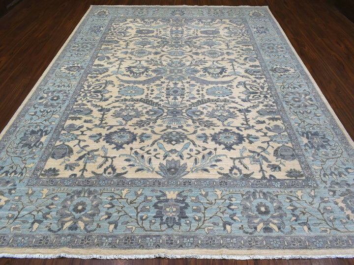 9'0" x 11'10" New Hand Knotted Ivory Wool Rectangle Oriental Rug - MOA10270317