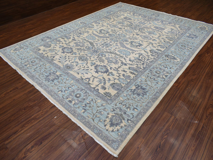 9'0" x 11'10" New Hand Knotted Ivory Wool Rectangle Oriental Rug - MOA10270317