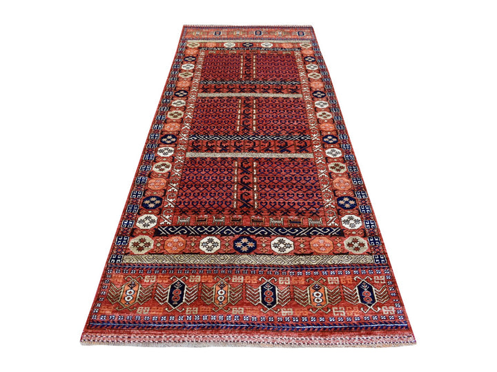 4'1" x 10'2" New Hand Knotted Red Wool Runner Oriental Rug - MOA10270357