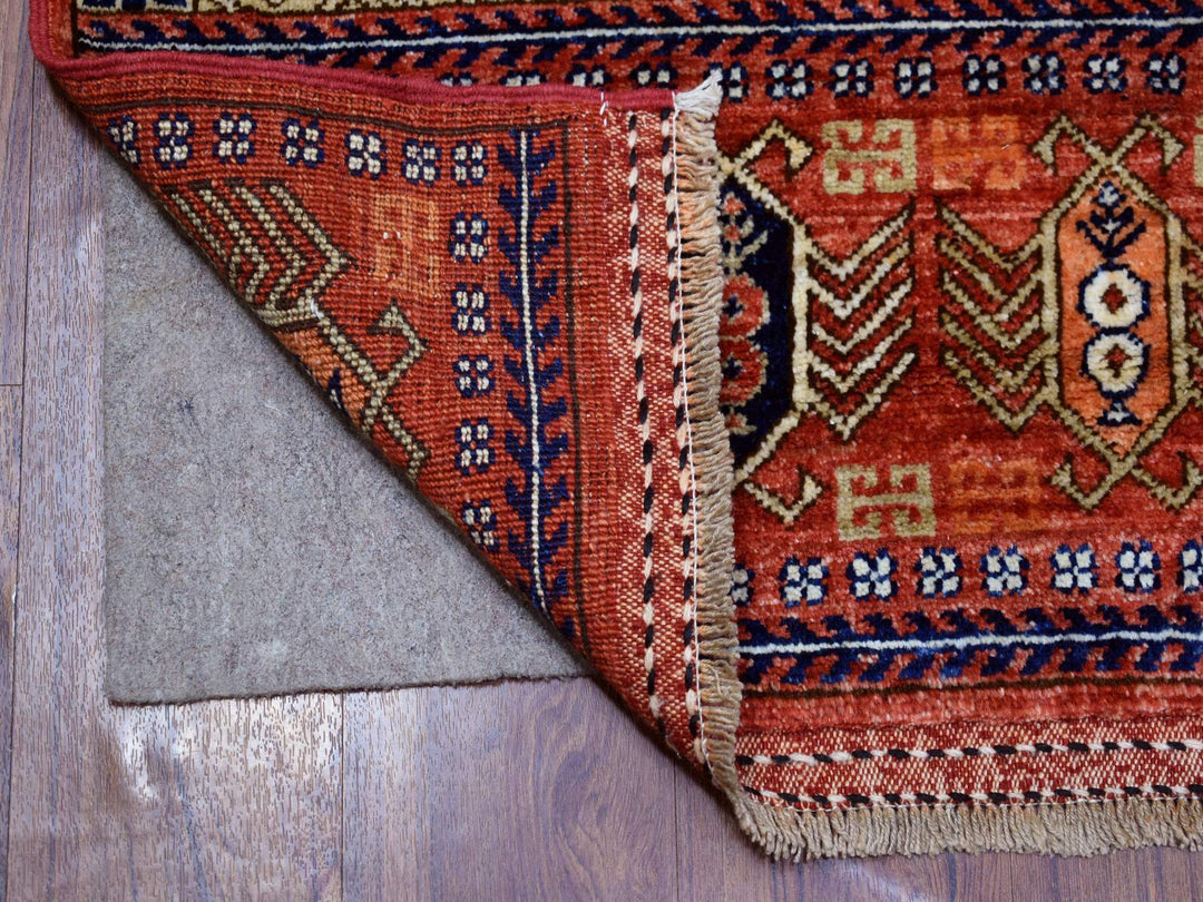 4'1" x 10'2" New Hand Knotted Red Wool Runner Oriental Rug - MOA10270357