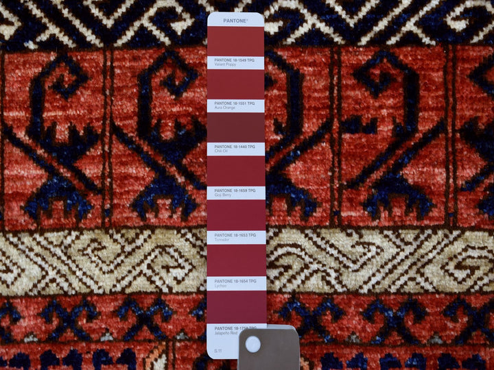 4'1" x 10'2" New Hand Knotted Red Wool Runner Oriental Rug - MOA10270357