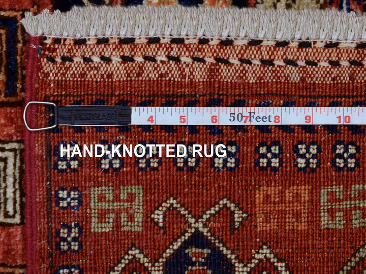 4'1" x 10'2" New Hand Knotted Red Wool Runner Oriental Rug - MOA10270357
