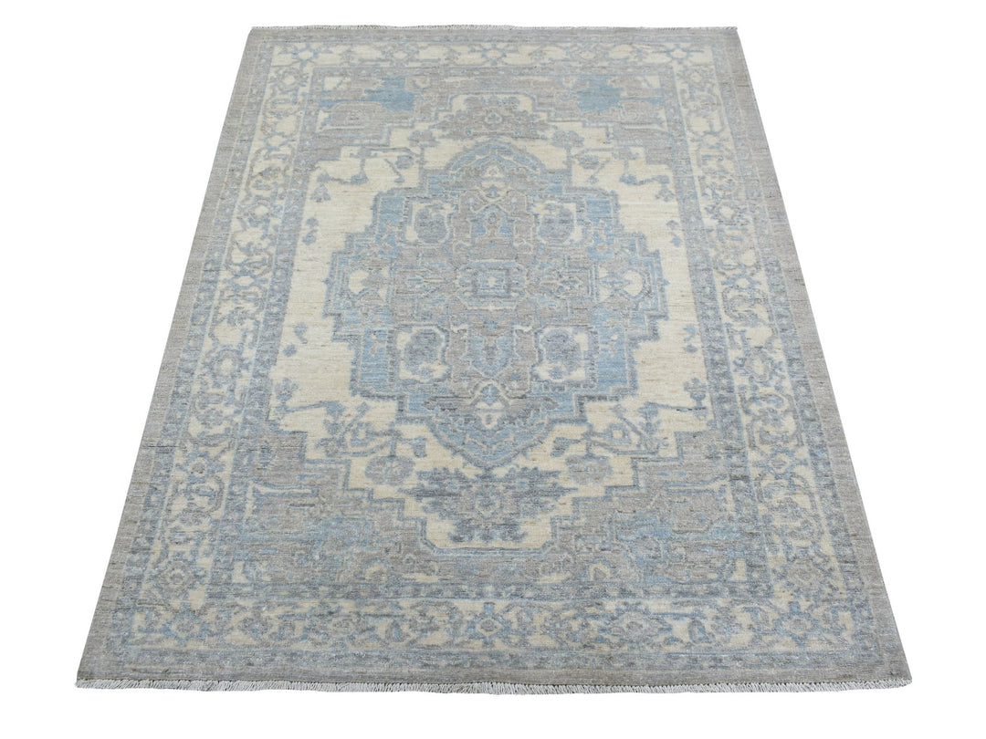 4'0" x 5'3" New Hand Knotted Beige Wool Rectangle Oriental Rug - MOA10270383