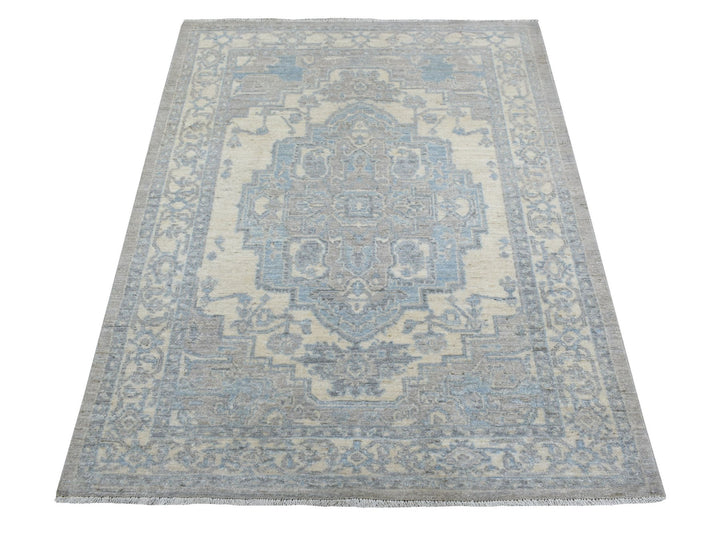 4'0" x 5'3" New Hand Knotted Beige Wool Rectangle Oriental Rug - MOA10270383