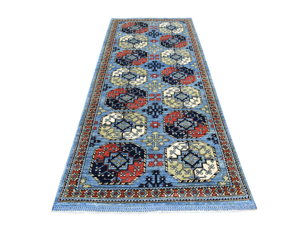 4'1" x 9'9" New Hand Knotted Blue Wool Runner Oriental Rug - MOA10270392